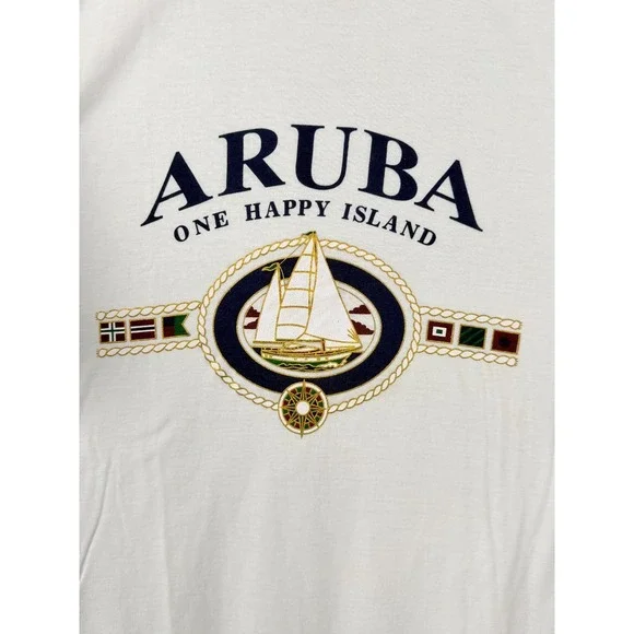 Aruba One Happy Island Graphic T Shirt White XL Passport Cotton - Picture 5 of 7